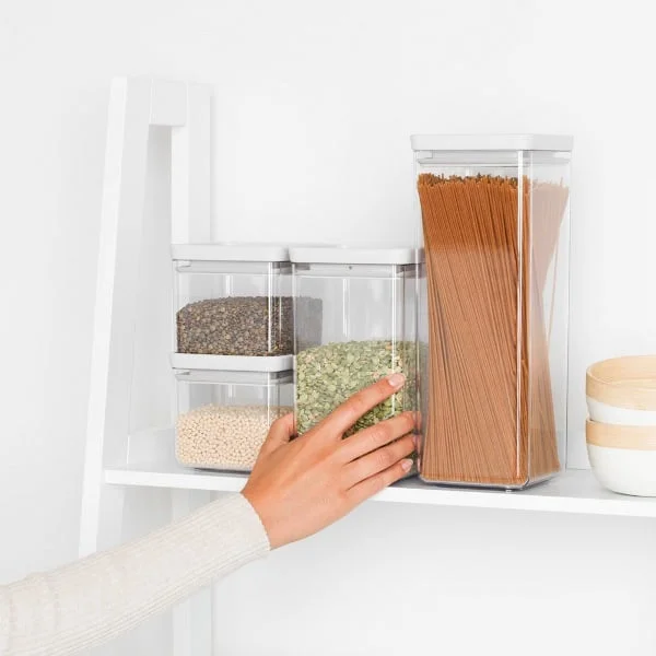 Stackable Square Canisters Brabantia 4pcs LTasty+, Light Grey Lid