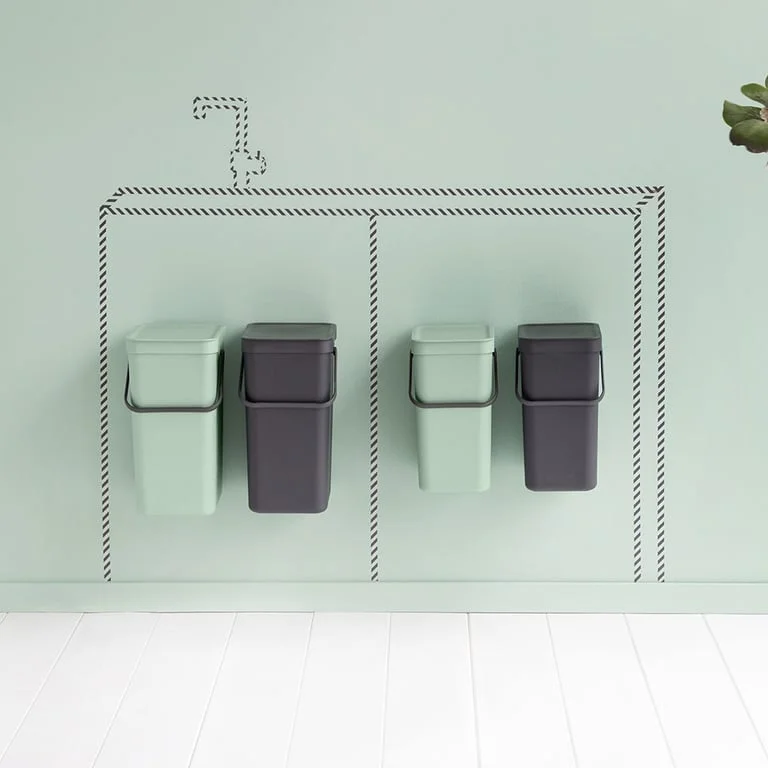 Waste Bin Separation Basket Brabantia Sort&Go 2x16L, Dark Grey & Jade Green