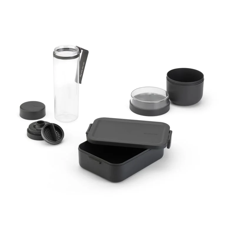 Комплект за закуска Brabantia Make&Take 3 части, Dark Grey, бутилка, купа, кутия