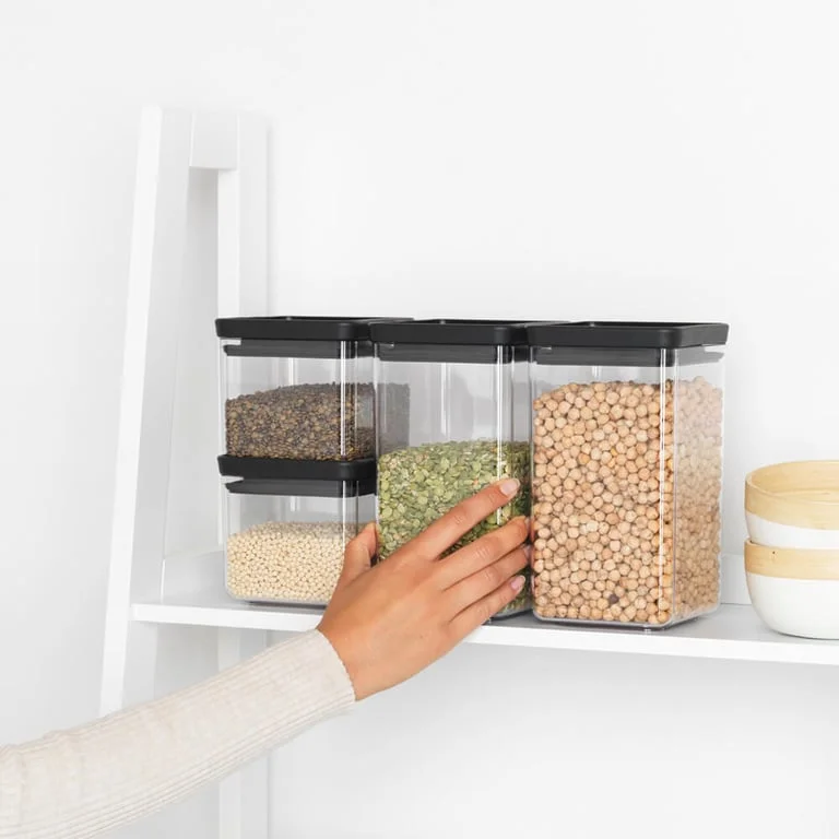 Stackable Square Canisters Brabantia 4pcs, Tasty+, Dark Grey Lid