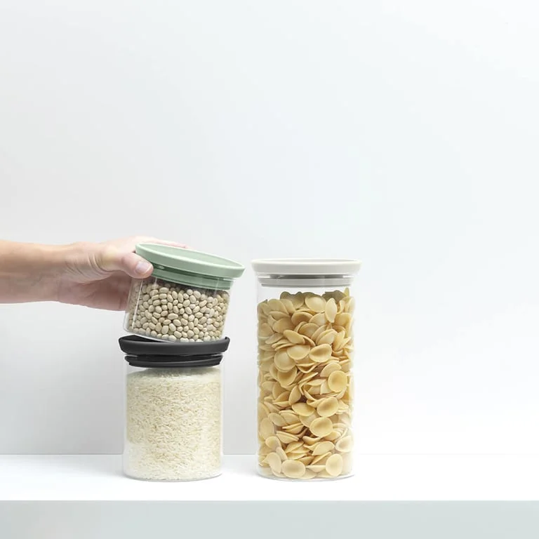 Set of Stackable Canisters Brabantia 0.3L+0.6L+1.1L, Light Grey/Dark Grey/Jade Green, 3 Pcs