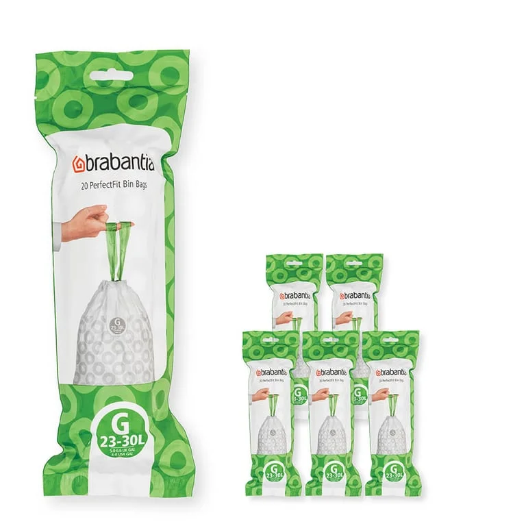 PerfectFit Bags Brabantia Size G, 23-30L, 120 pcs, White, Multipack