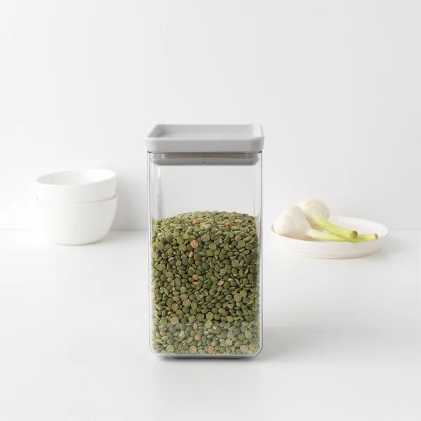 Stackable Square Canister Brabantia 1.6LTasty+, Light Grey Lid