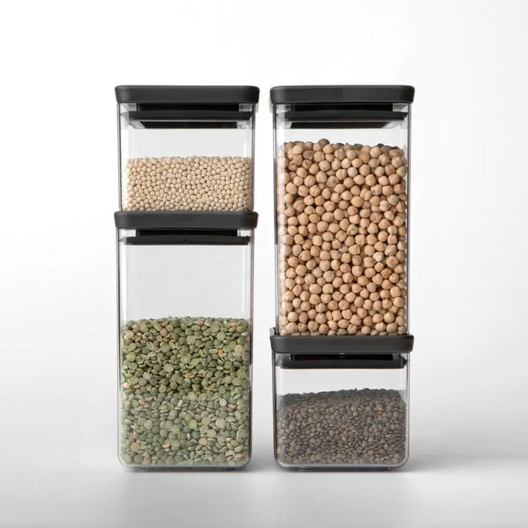 Stackable Square Canister Brabantia 0.7L Tasty+, Dark Grey Lid