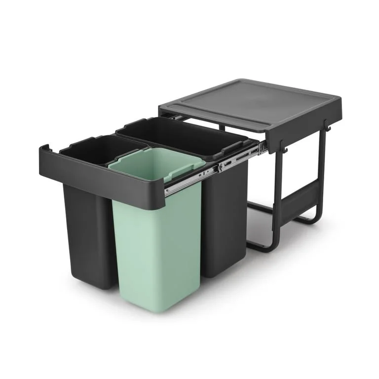 Waste Bin Separation Basket Brabantia Sort&Go 2x10L+20L, Dark Grey & Jade Green