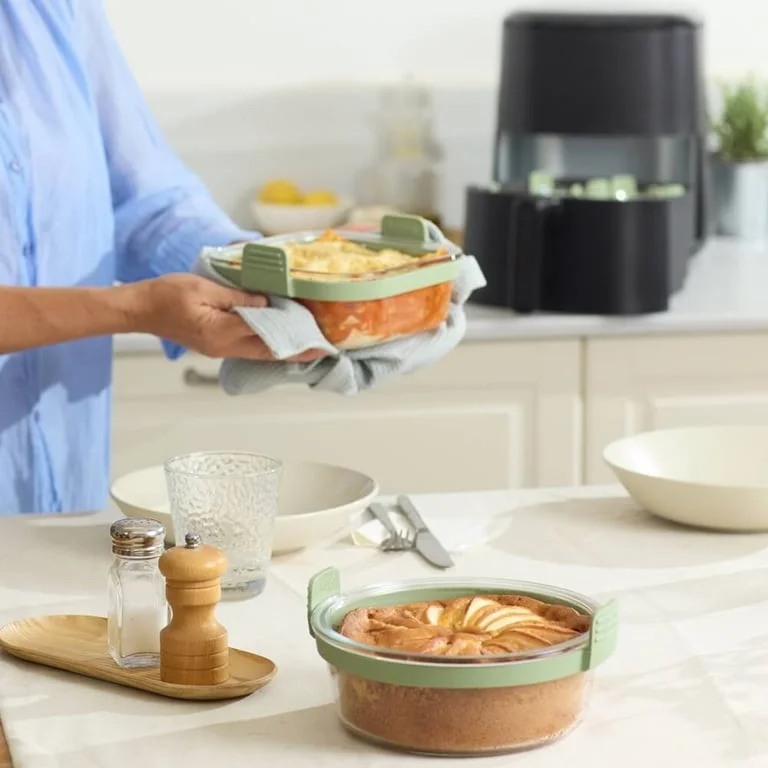 Air Fryer Square Glass Dish Lekue 18.5x17.5xH9.5cm, Transparent