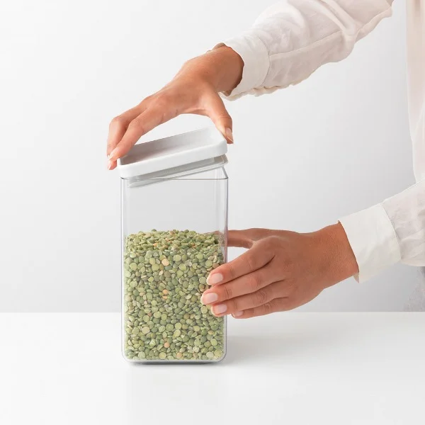 Stackable Square Canister Brabantia 1.6LTasty+, Light Grey Lid