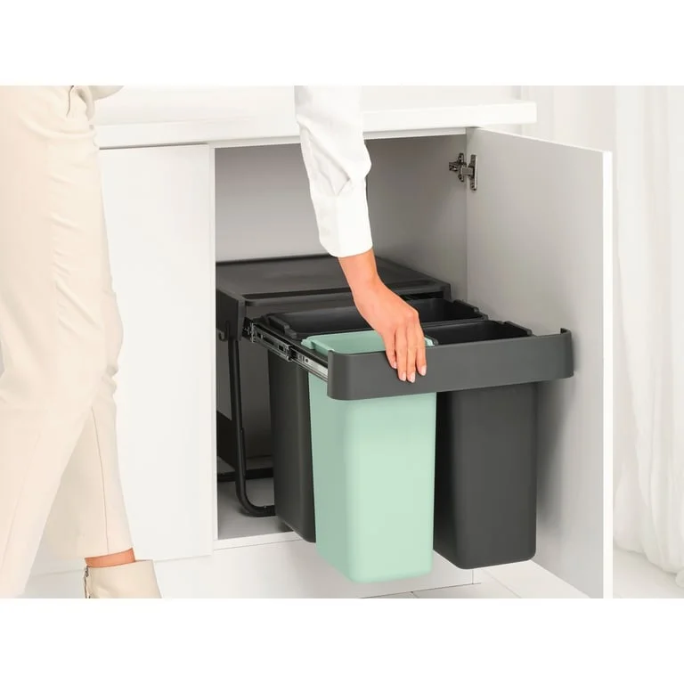 Waste Bin Separation Basket Brabantia Sort&Go 2x10L+20L, Dark Grey & Jade Green