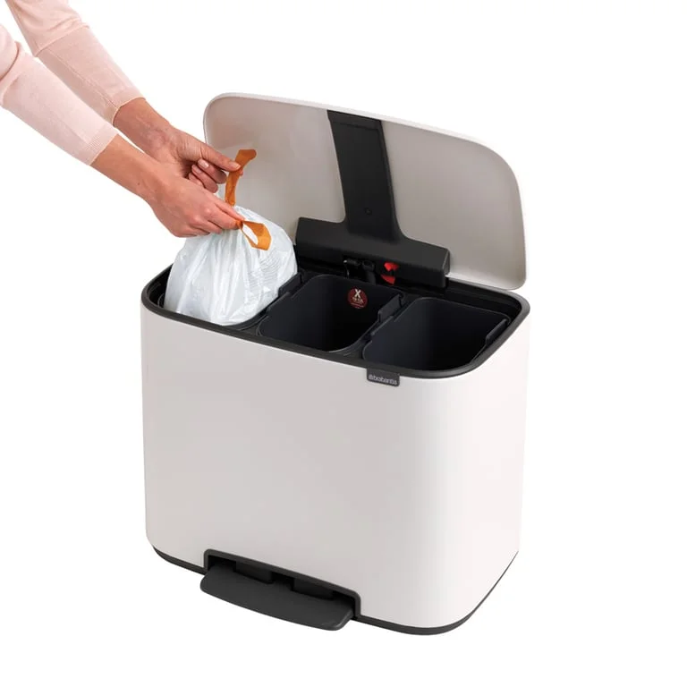 Brabantia Bo Pedal Bin, 3 x 11L, White