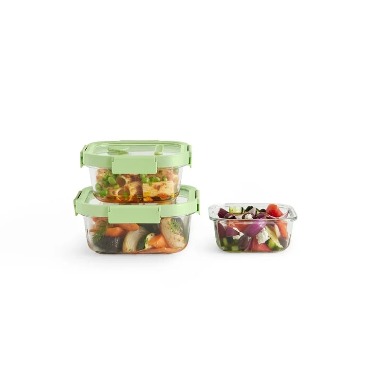 Square Glass Containers Lekue Set of 3 pcs, leakproof