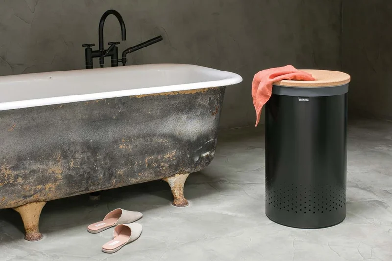 Кош за пране Brabantia 60L, Matt Black, корков капак