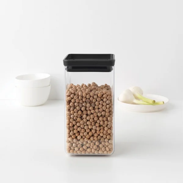 Stackable Square Canister Brabantia 1.6 L Tasty+, Dark Grey Lid