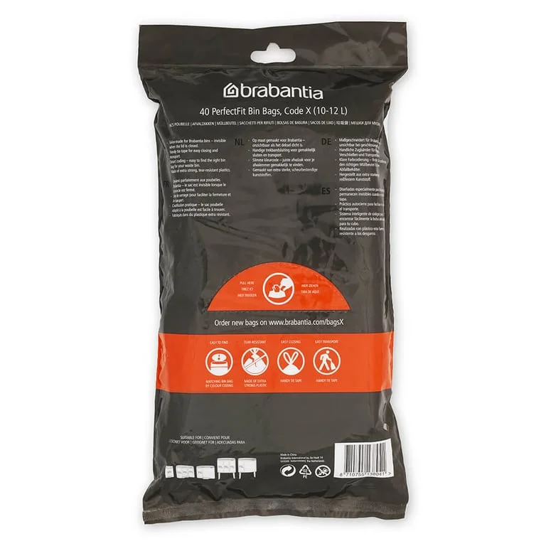 PerfectFit Bags for NewIcon/Bo Bin Brabantia Size X, 10-12L, 40 pcs, White, Dispenser