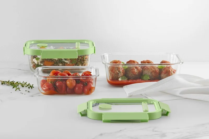 Square Glass Containers Lekue Set of 3 pcs, leakproof