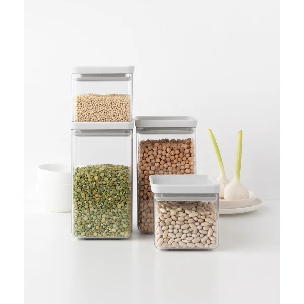 Stackable Square Canisters Brabantia 4pcs LTasty+, Light Grey Lid