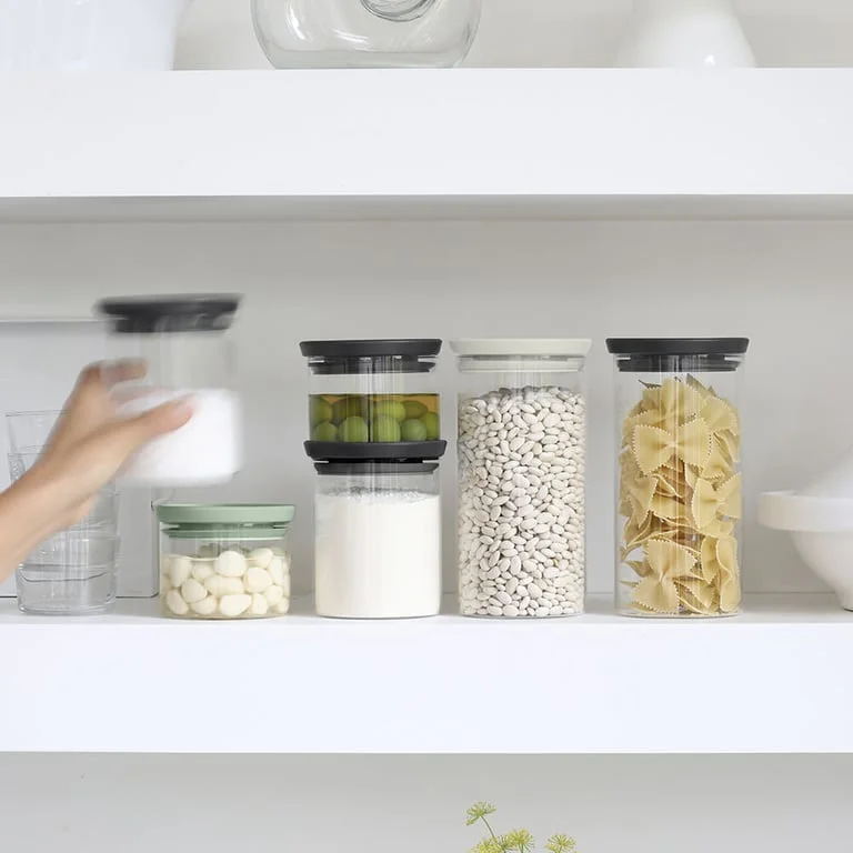 Set of Stackable Canisters Brabantia 0.3L+0.6L+1.1L, Light Grey/Dark Grey/Jade Green, 3 Pcs