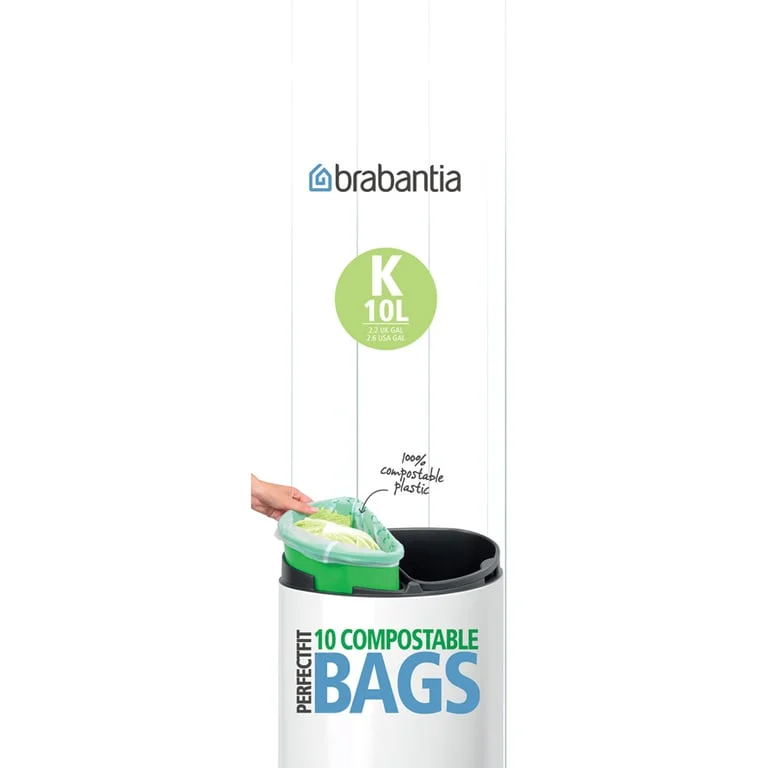 PerfectFit Bags for Twin Bin, Brabantia, Size K, 10L, 10pcs, Green
