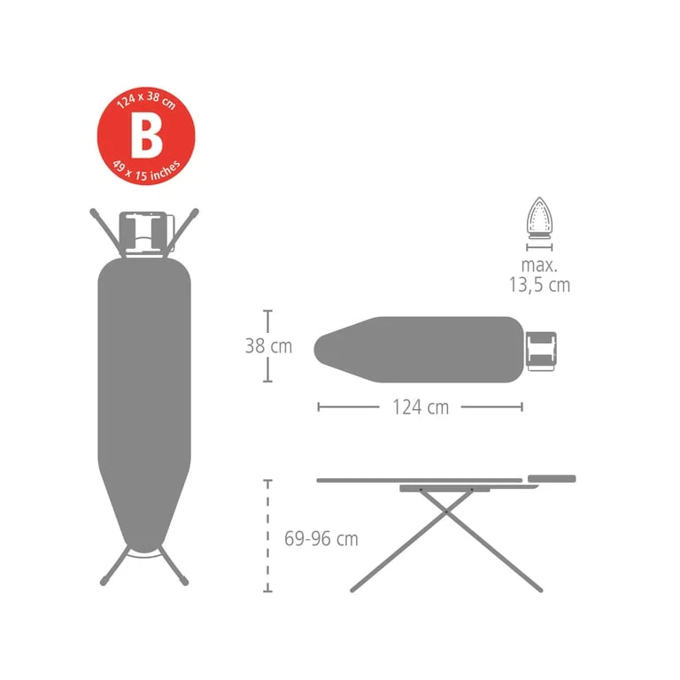 Маса за гладене Brabantia B 124x38cm с поставка за ютия, Ecru