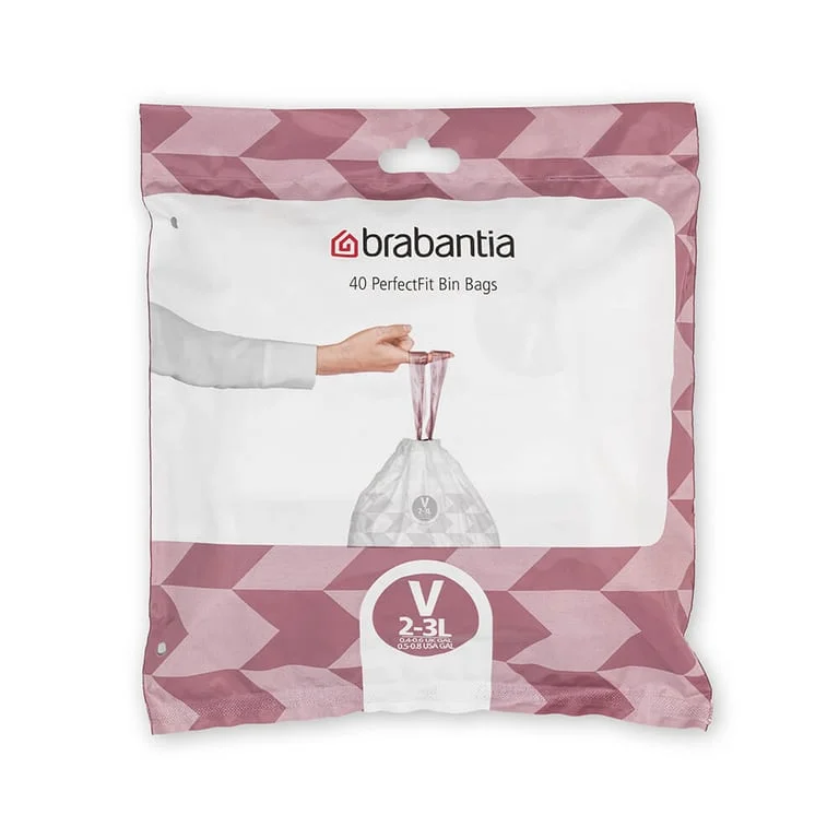 PerfectFit Bags for NewIcon Bin Brabantia, Size V,  3L, 40 pcs, White, Dispenser
