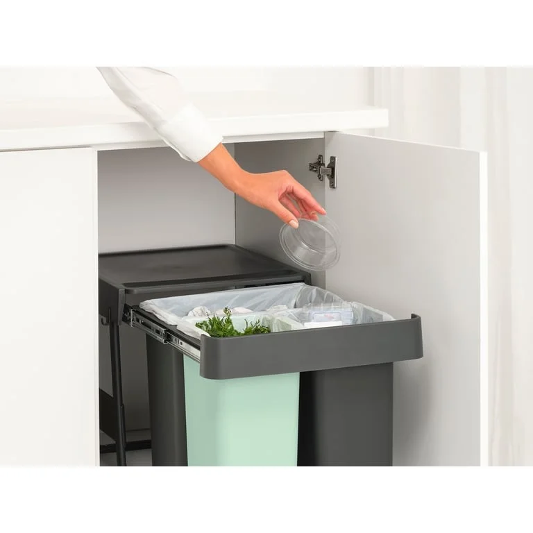 Waste Bin Separation Basket Brabantia Sort&Go 2x10L+20L, Dark Grey & Jade Green