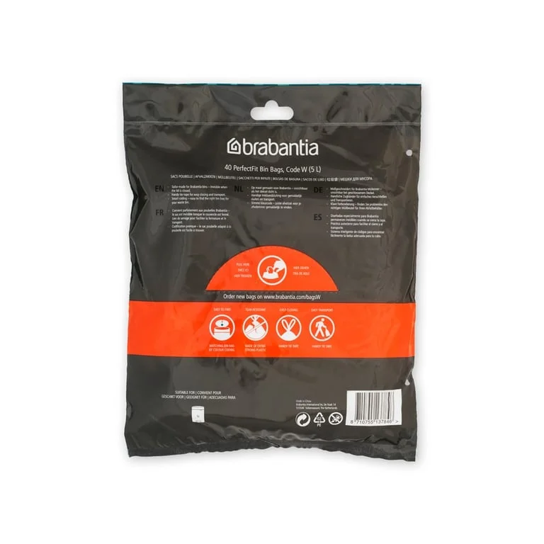 PerfectFit Bags for NewIcon Bin Brabantia, Size W,  5L, 40 pcs, White N