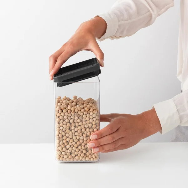Stackable Square Canister Brabantia 1.6 L Tasty+, Dark Grey Lid