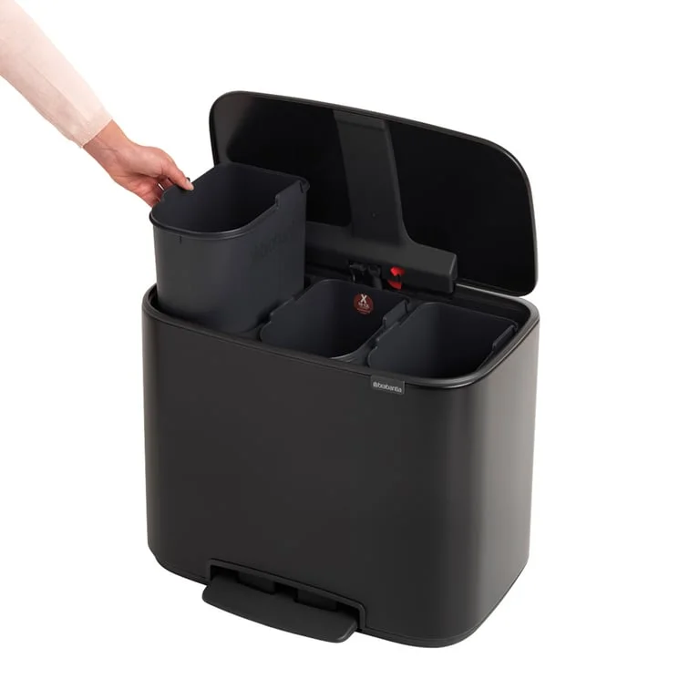 Brabantia Bo Pedal Bin, 3 x 11L, Matt Black