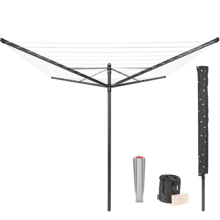 Outdoor Dryer Brabantia Lift-O-Matic 50m, Metal Soil Spear, Cover, Peg Bag and Pegs, Anthracite