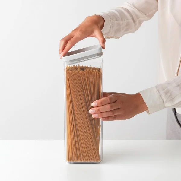 Stackable Square Canister Brabantia 2.5L Tasty+, Light Grey Lid