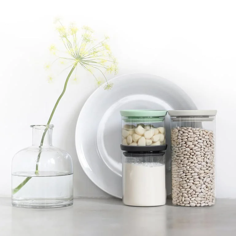 Set of Stackable Canisters Brabantia 0.3L+0.6L+1.1L, Light Grey/Dark Grey/Jade Green, 3 Pcs