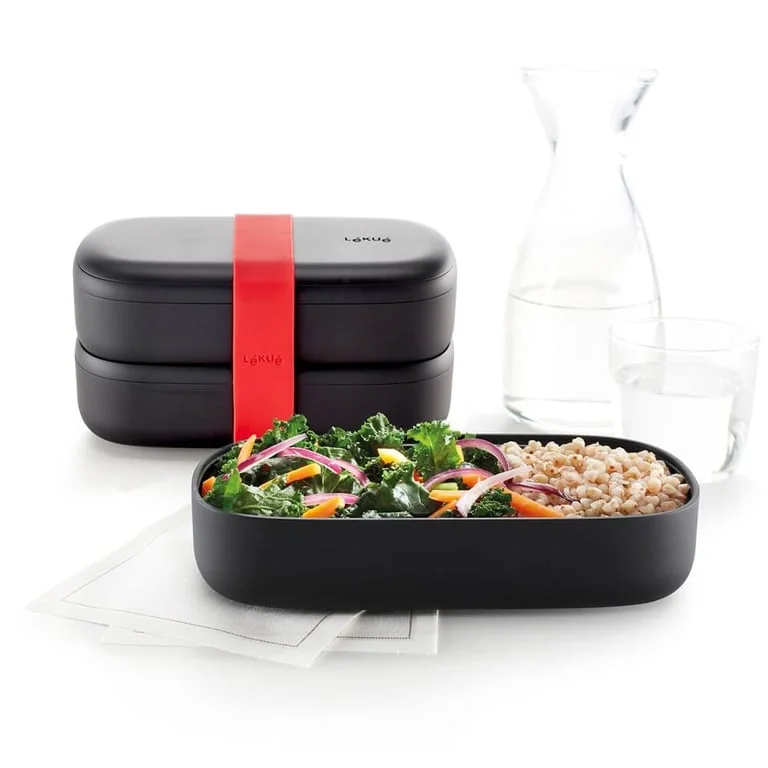 Комплект кутии за храна Lekue On The Go Black, 2x500ml, с включени прибори