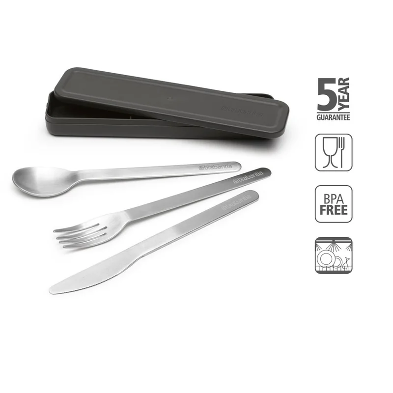 Комплект прибори за хранене Brabantia Make&Take 3 части, Dark Grey