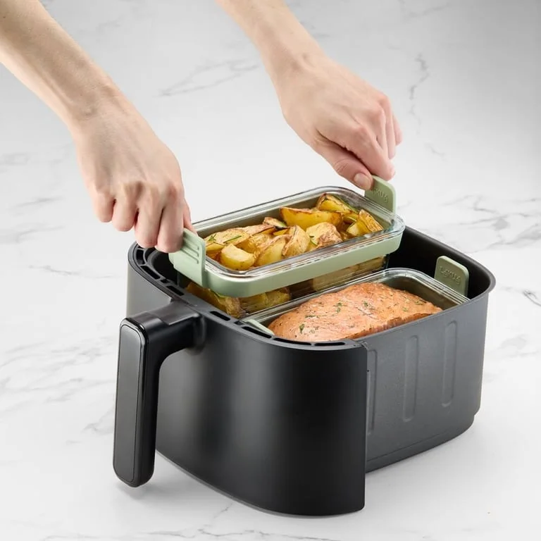 Air Fryer Dual rectangular Glass Dishes Lekue 2 pcs, Transparent