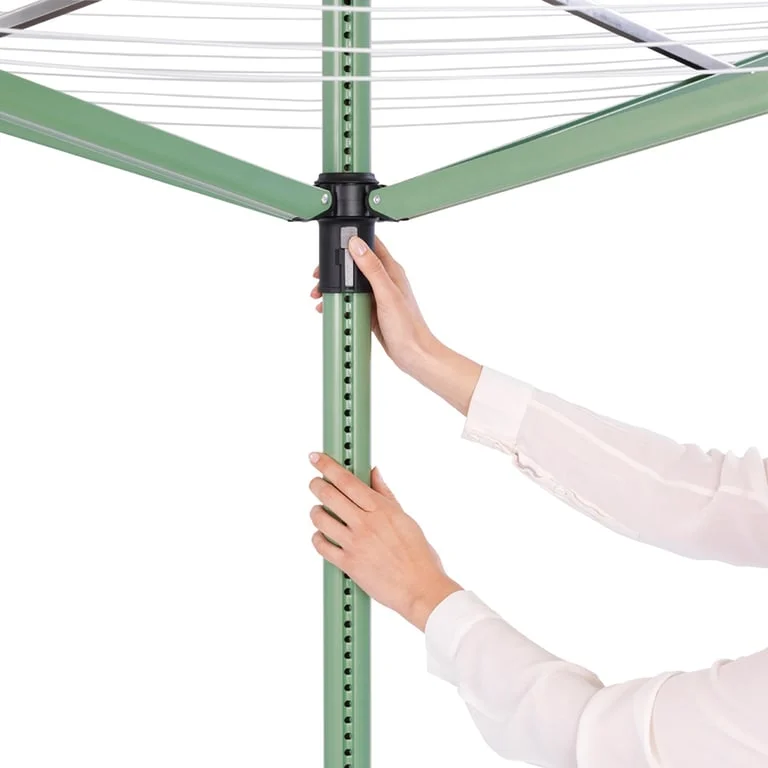 Външен простор Brabantia Lift-O-Matic 50m, метален шиш за вкопаване, калъф, торба с щипки, Leaf Green