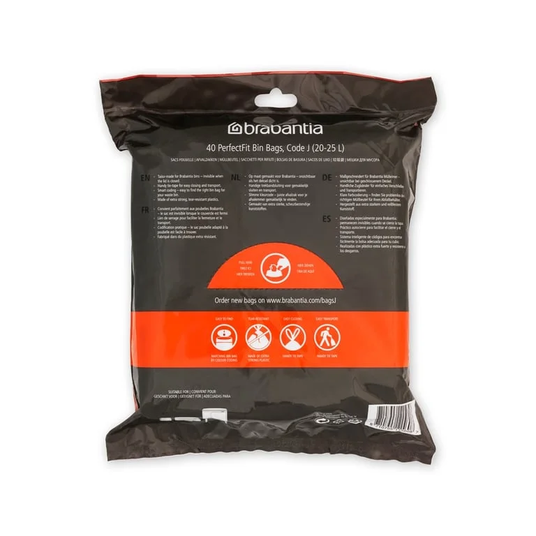 PerfectFit Bags Brabantia, size J, 20-25L, 40 pcs, White