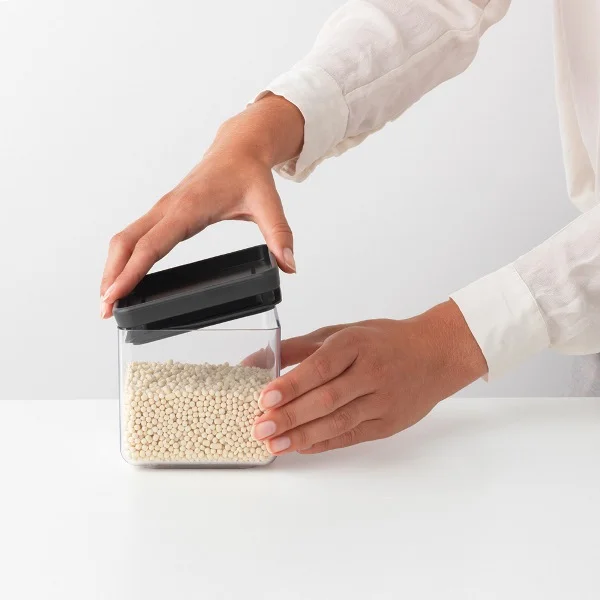 Stackable Square Canister Brabantia 0.7L Tasty+, Dark Grey Lid