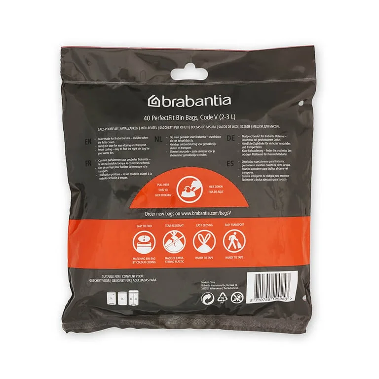 PerfectFit Bags for NewIcon Bin Brabantia, Size V,  3L, 40 pcs, White, Dispenser