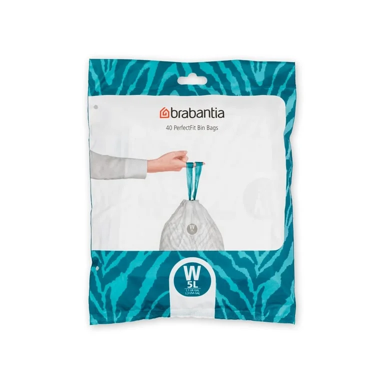 PerfectFit Bags for NewIcon Bin Brabantia, Size W,  5L, 40 pcs, White N