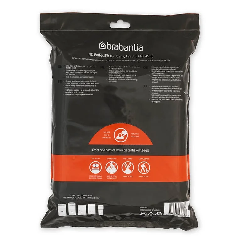 PerfectFit Bags Brabantia Size L, 45L, 40 pcs, White, Dispenser
