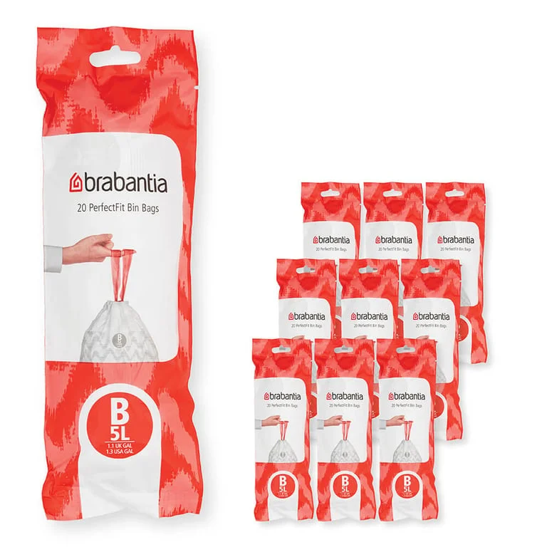 PerfectFit Bags Brabantia Size B, 5L, 200 pcs White, Multipack