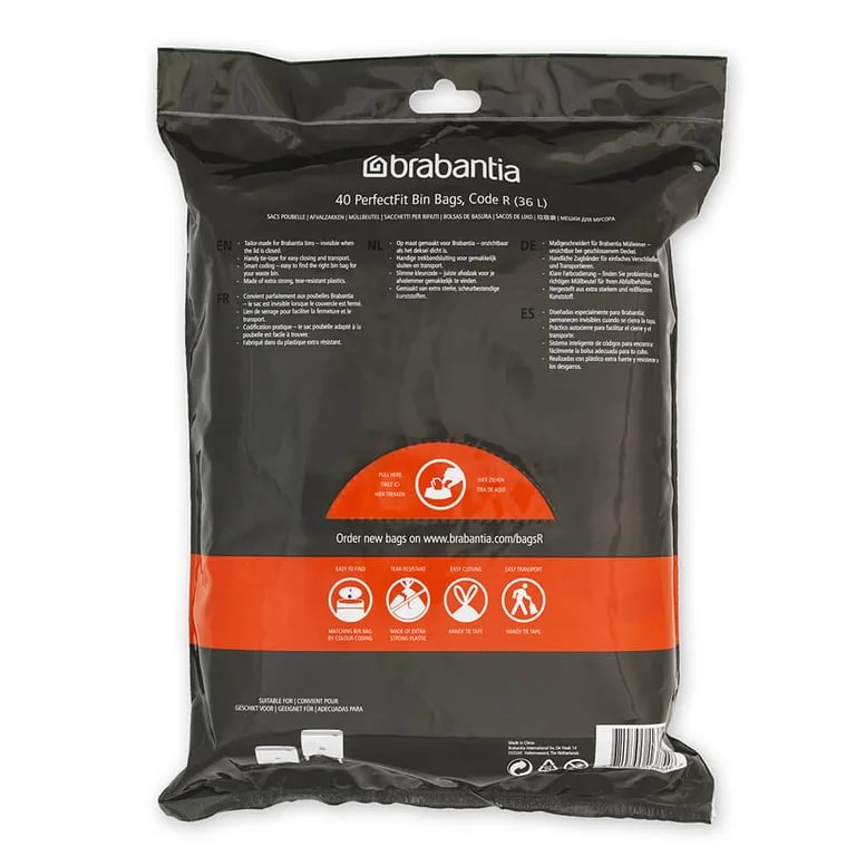 PerfectFit Bags Brabantia Size R, 36L, 40 pcs, White, Dispenser