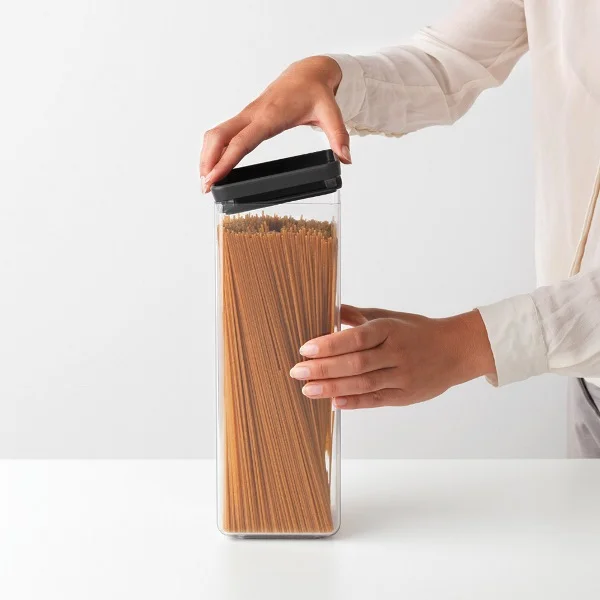 Stackable Square Canister Brabantia 2.5L Tasty+, Dark Grey Lid