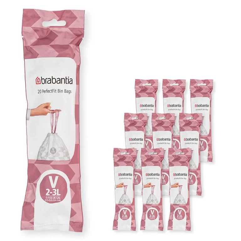 PerfectFit Bags for NewIcon Bin Brabantia, Size V,  3L, 200 pcs, White, Multipack