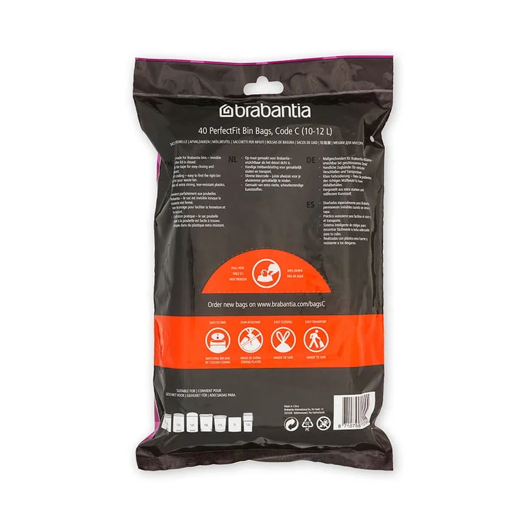 Торба за кош Brabantia PerfectFit Sort&Go/Touch N размер C, 10-12L, 40 броя, пакет