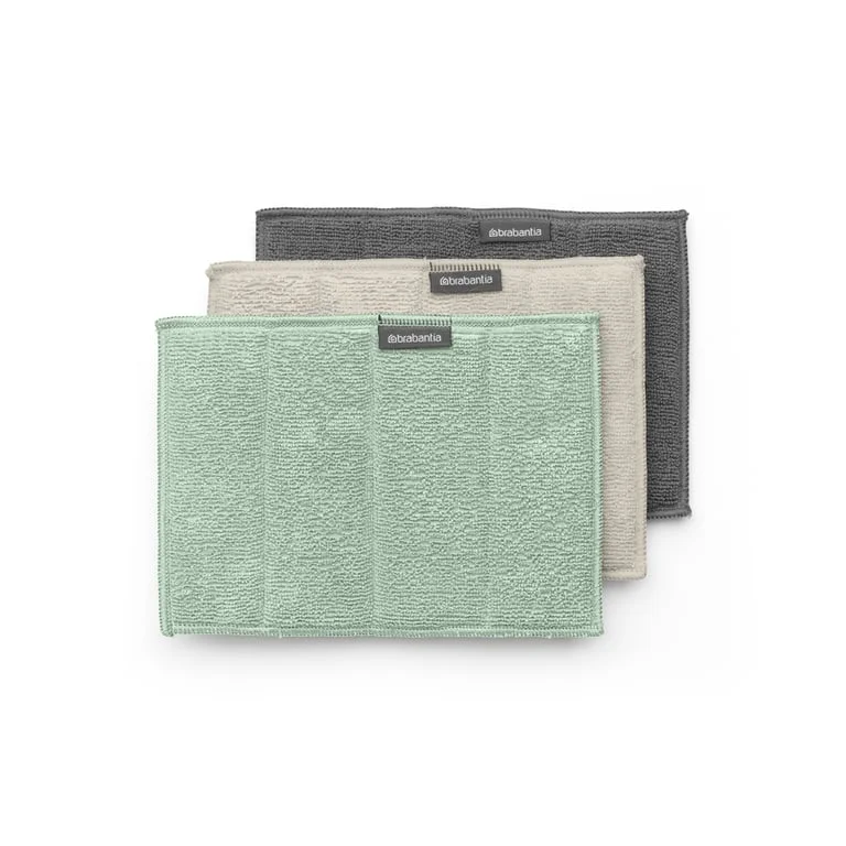 Microfibe Dish Cloths Brabantia Dark Grey/Soft Beige/Jade Green, 3 Pcs