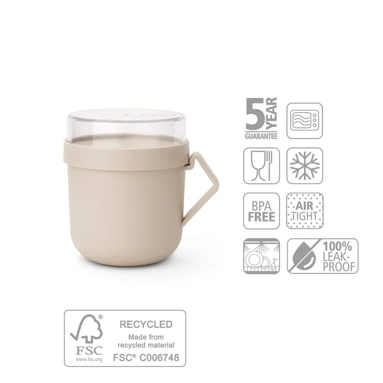 Soup Mug Brabantia Make&Take Soft Beige 600ml, Plastic