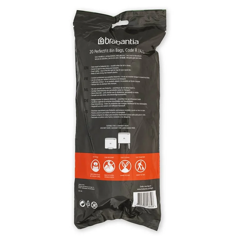 PerfectFit Bags Brabantia Size R, 36L, 20 pcs, White