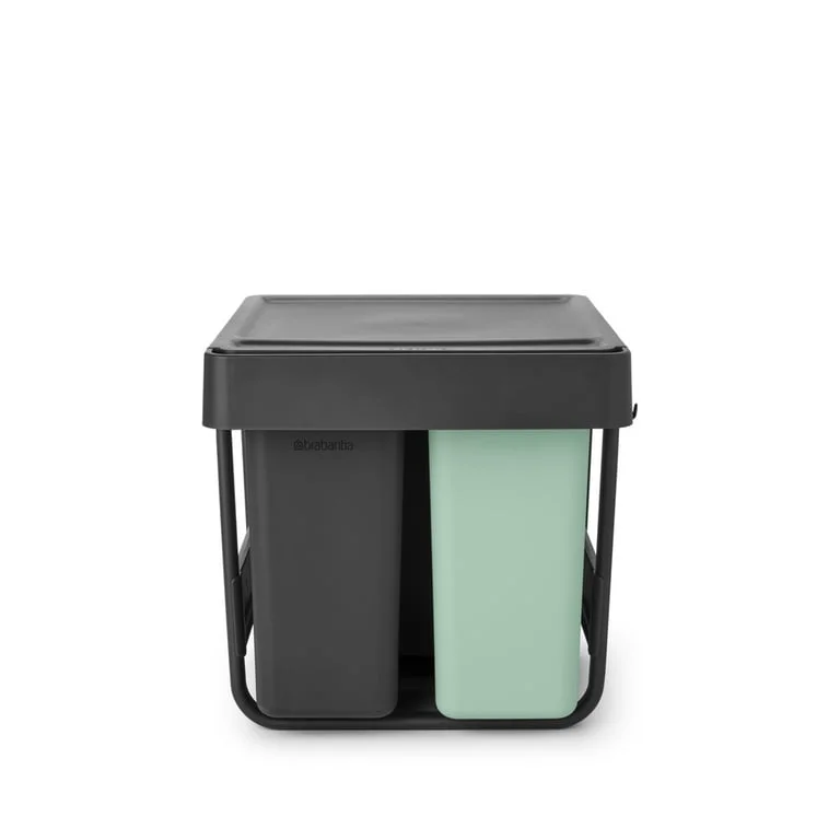 Waste Bin Separation Basket Brabantia Sort&Go 2x10L+20L, Dark Grey & Jade Green