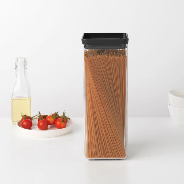 Stackable Square Canister Brabantia 2.5L Tasty+, Dark Grey Lid