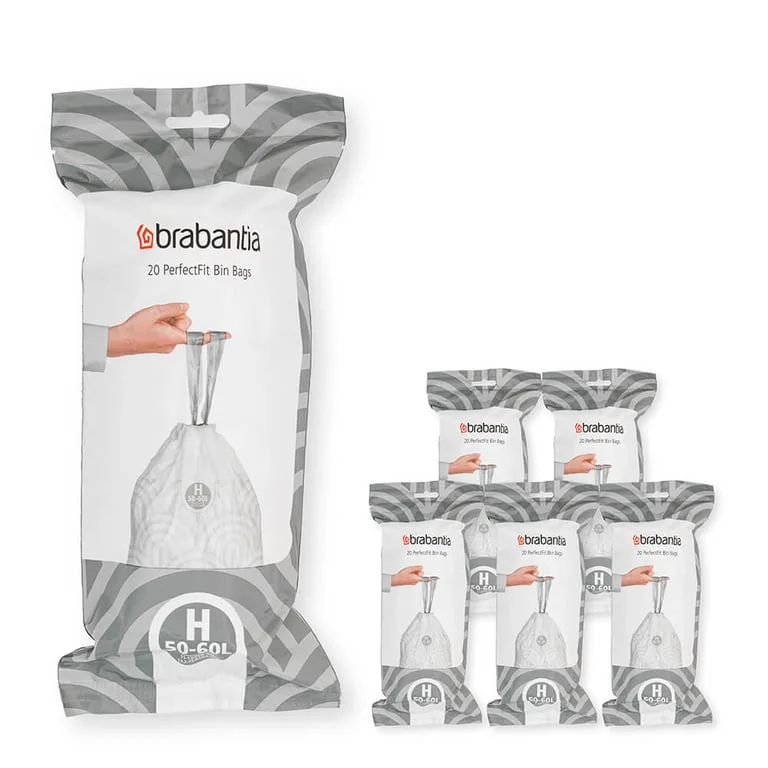 PerfectFit Bags Brabantia Size H, 50-60L, 120 pcs, White, Multipack